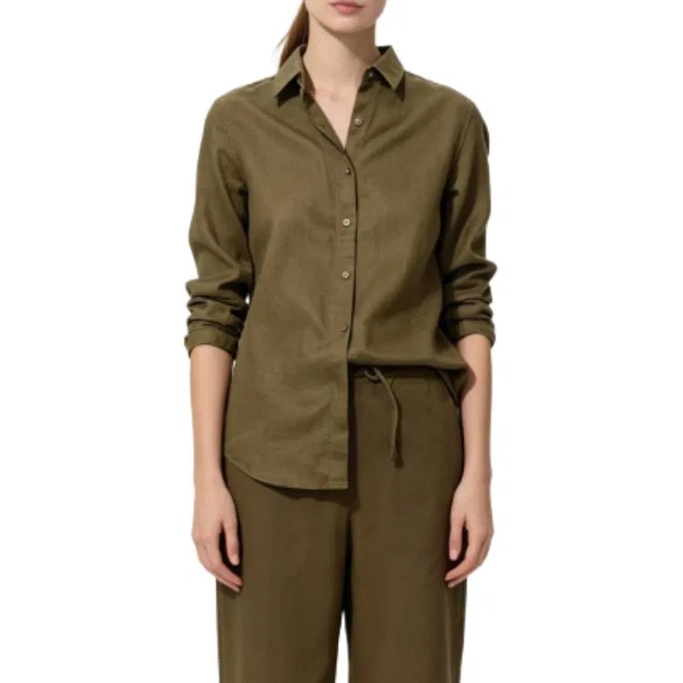 Женская рубашка с лацканами Brown UNIQLO, Коричневый