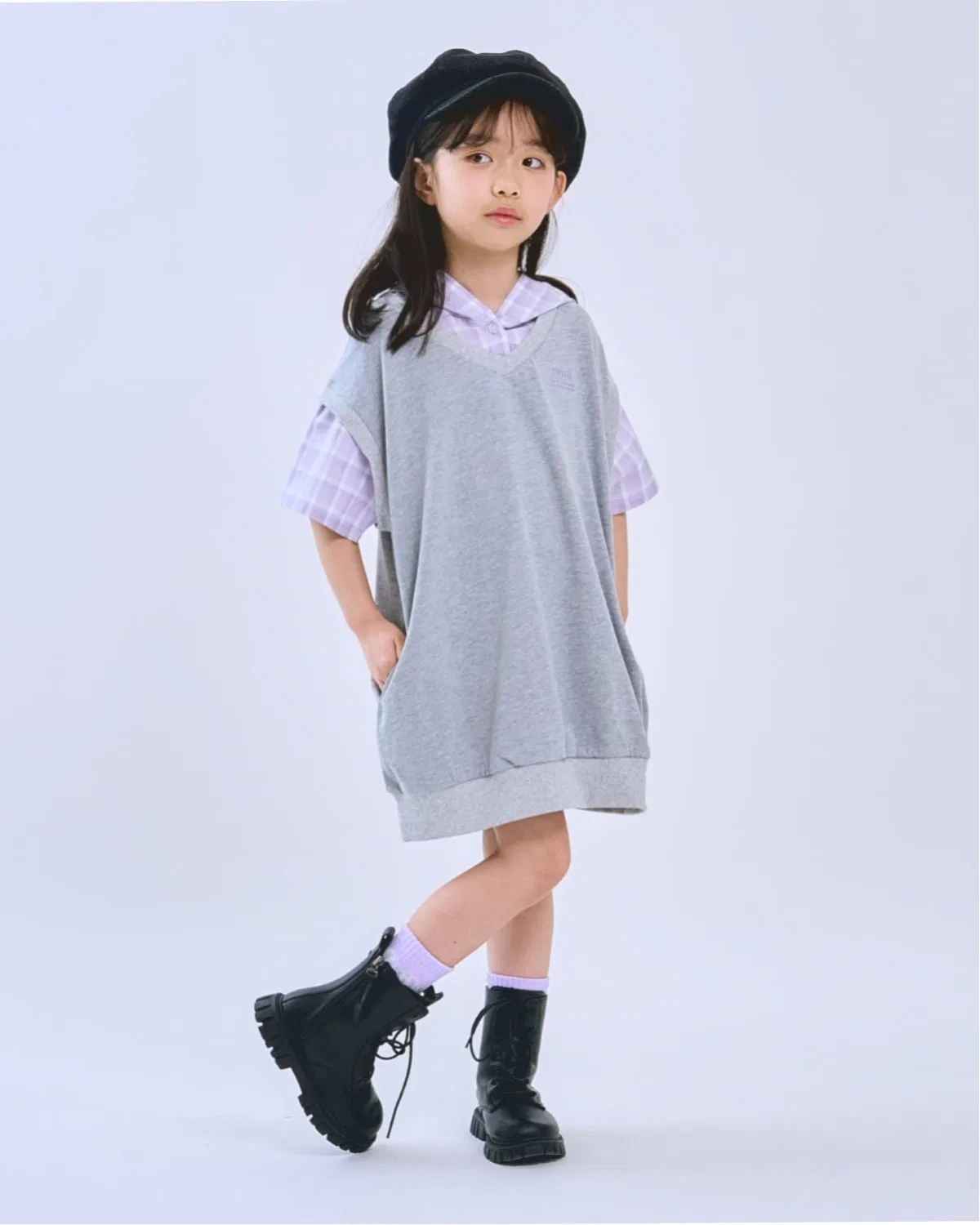Детское платье-парка с рубашкой, без рукавов, модель Shirt Layered, minimal, Top Grey