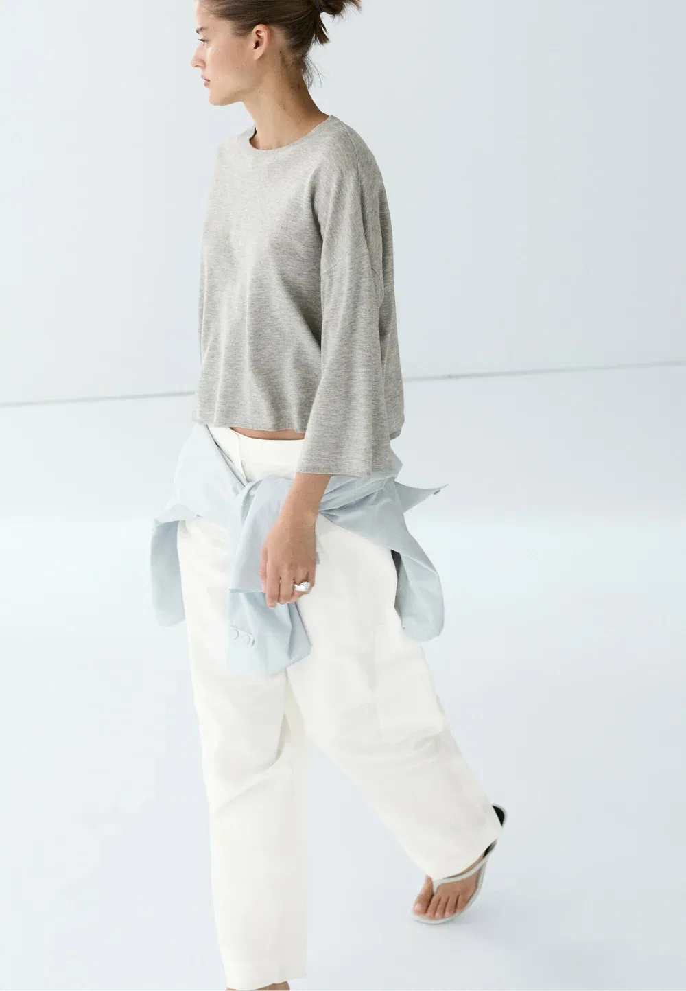 Свитер с круглым вырезом из смесовой шерсти Massimo Dutti, Grey — фото 4