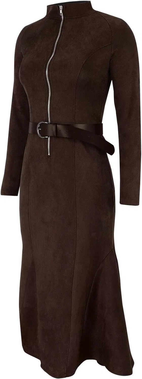 Женское платье-макси из замши с принтом, Western Retro Suede Maxi Dress, кофейный — фото 4