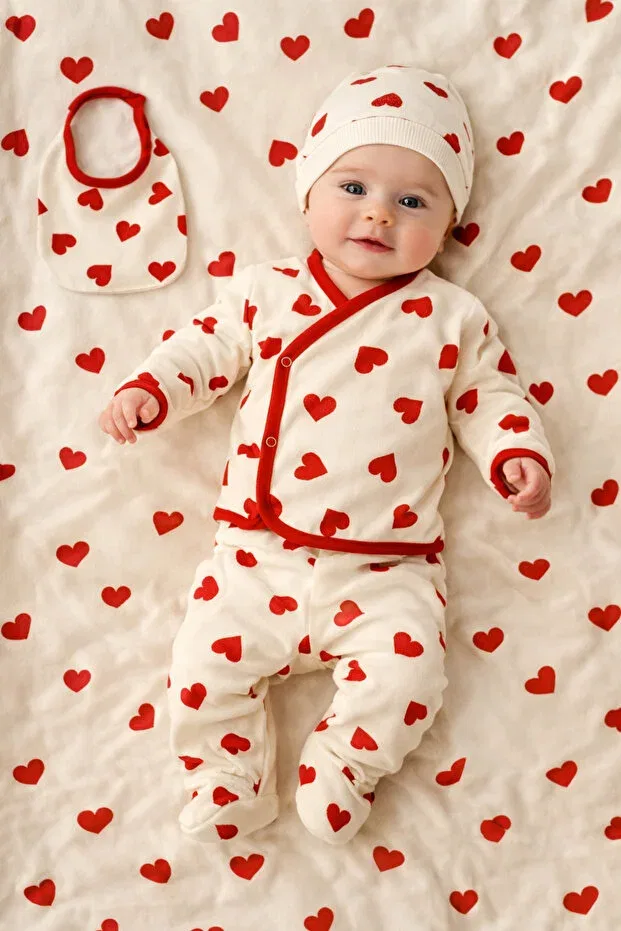 Детский комплект боди для девочек хлопковый Asyaden Baby, Red — фото 3
