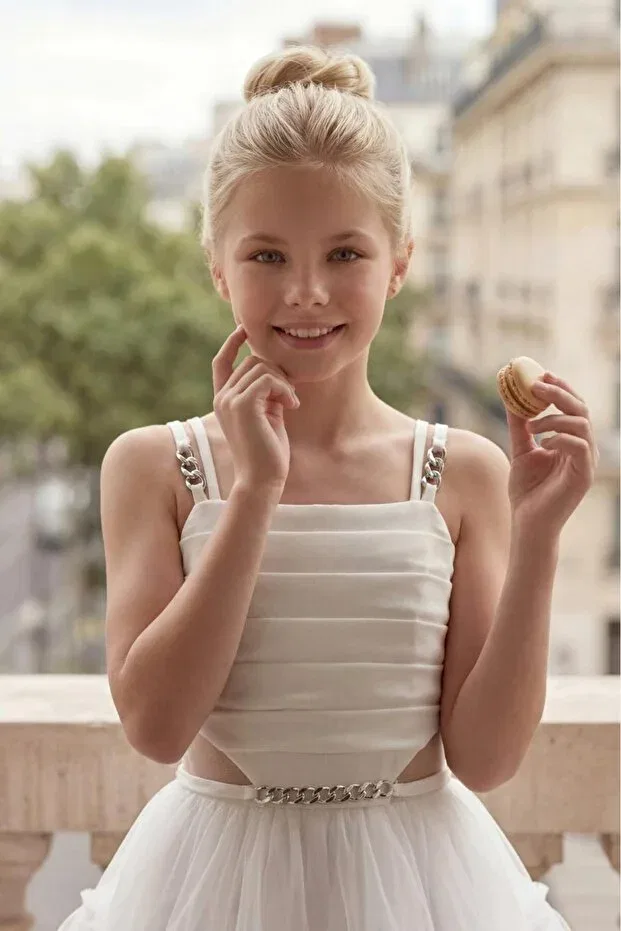Детское платье для девочек с открытыми плечами Butikhappykids, White — фото 3