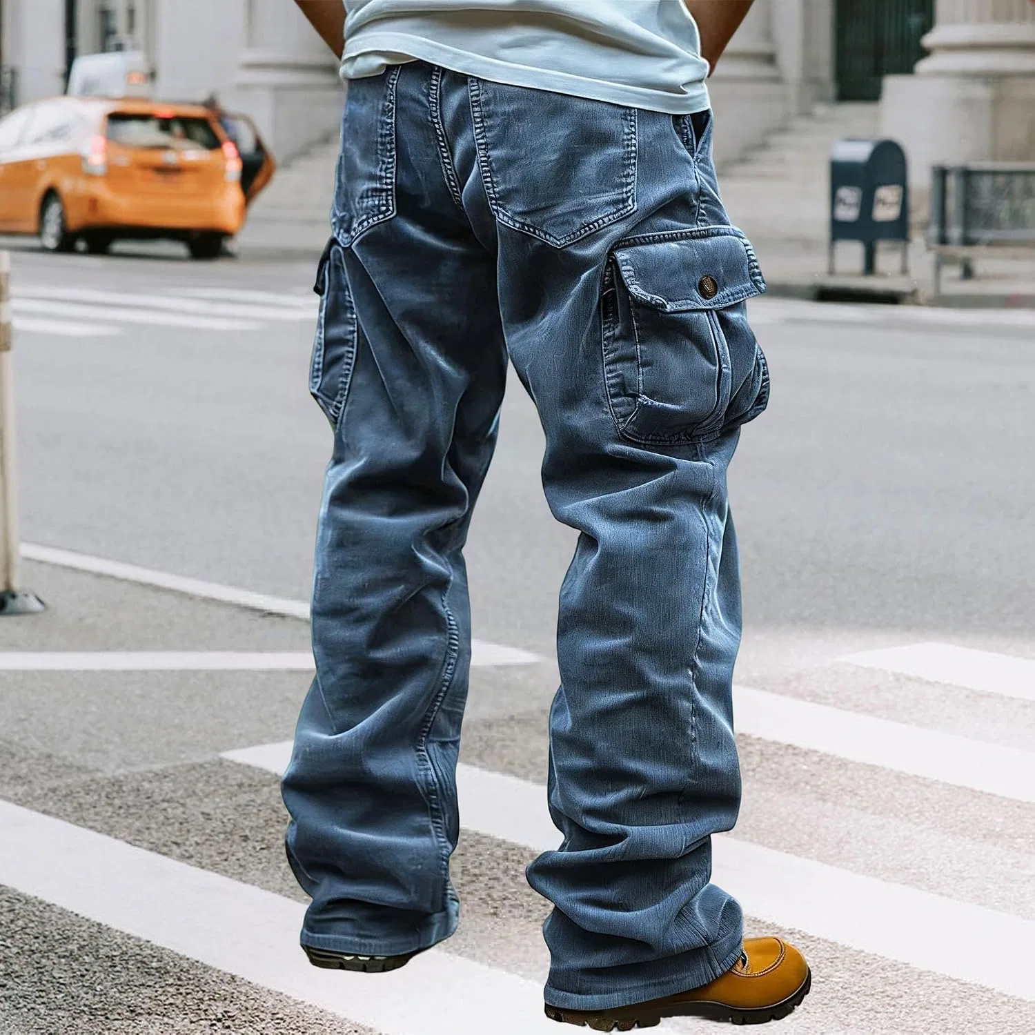 Мужские casual брюки-карго из вельвета, Vintage, голубой — фото 3
