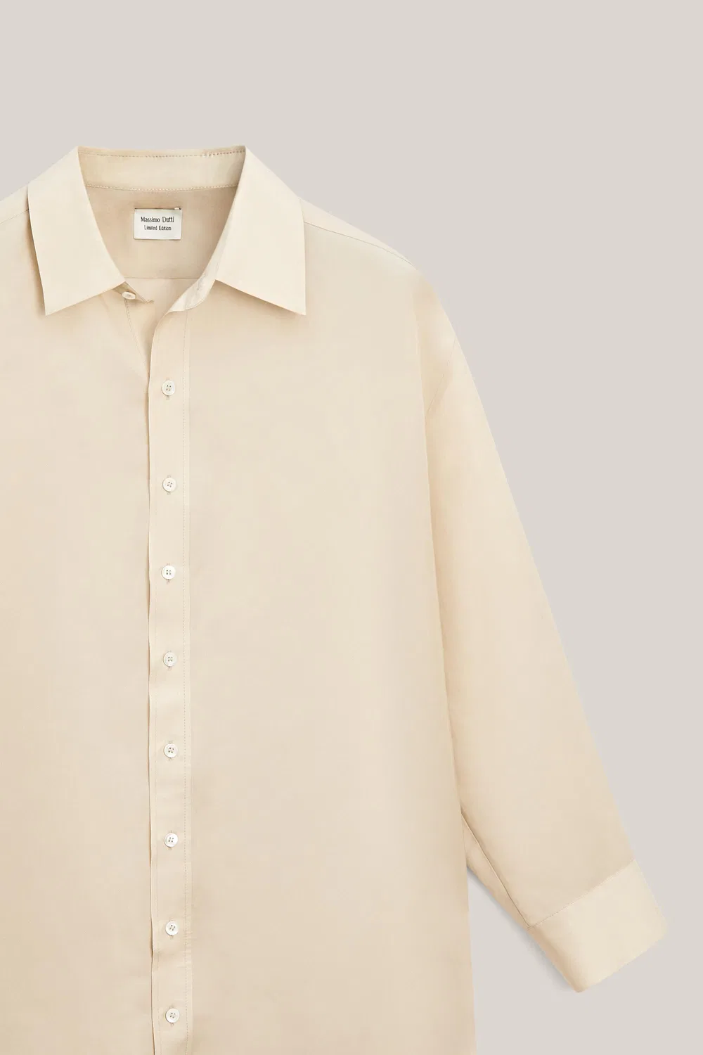 Длинная струящаяся рубашка свободного кроя - лимитированная серия Massimo Dutti, кремовый — фото 2