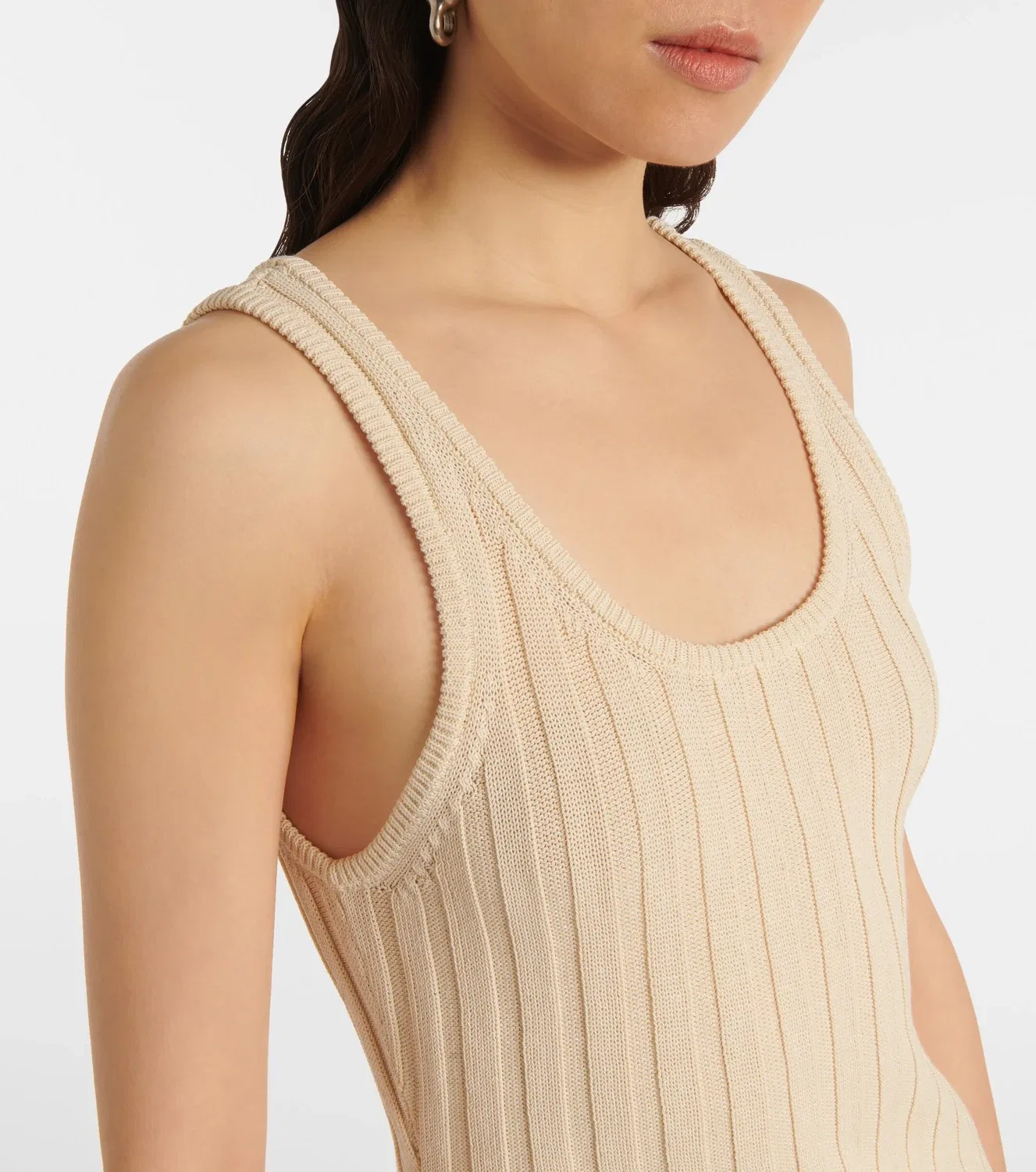 Трикотажная майка из смесового хлопка в рубчик с эффектом потертости Acne Studios, бежевый — фото 4