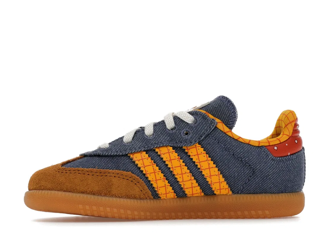 Детские кроссовки с эластичными шнурками Adidas Samba OG Elastic Laces Disney Pixar's Toy Story Woody, Crew Blue/Crew Yellow/Off White — фото 3