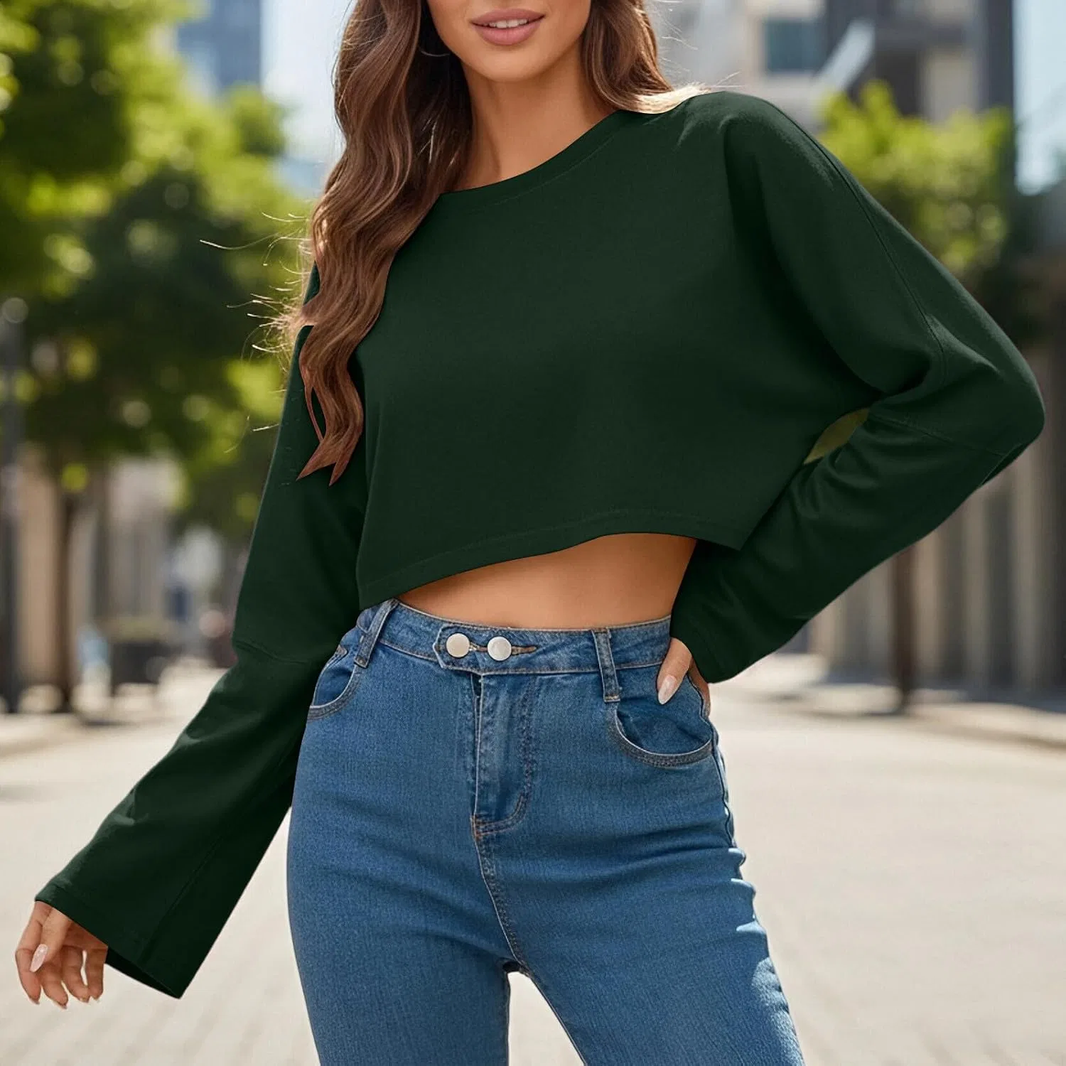 Женская свободная футболка с длинным рукавом Dance, Green — фото 3
