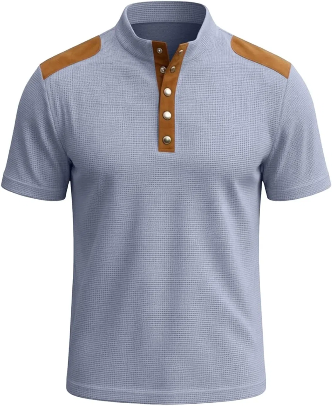 Мужская футболка с воротником-стойкой Henley из вафли Generic, Sky Blue — фото 4