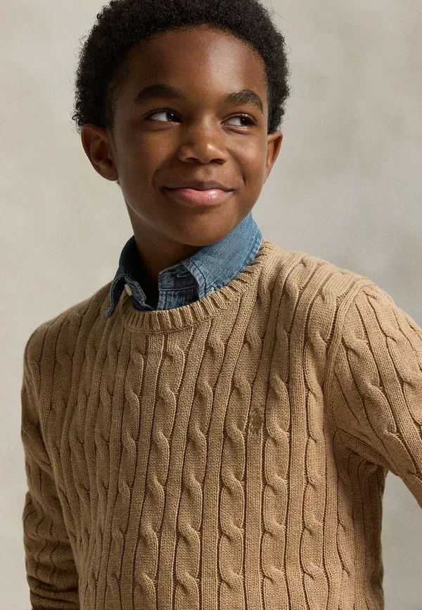 Джемпер с косами Cable-knit cotton sweater Polo Ralph Lauren, Camel Heather, коричнево-бежевой — фото 4