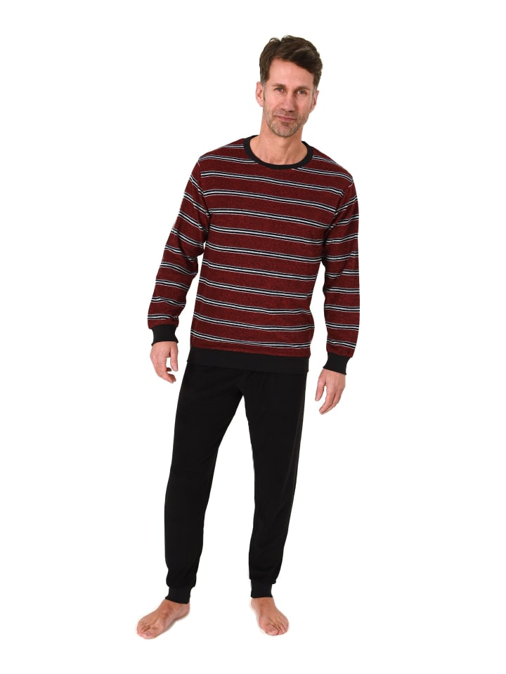 

NORMANN Пижама из махровой ткани с длинными рукавами и манжетами красного цвета