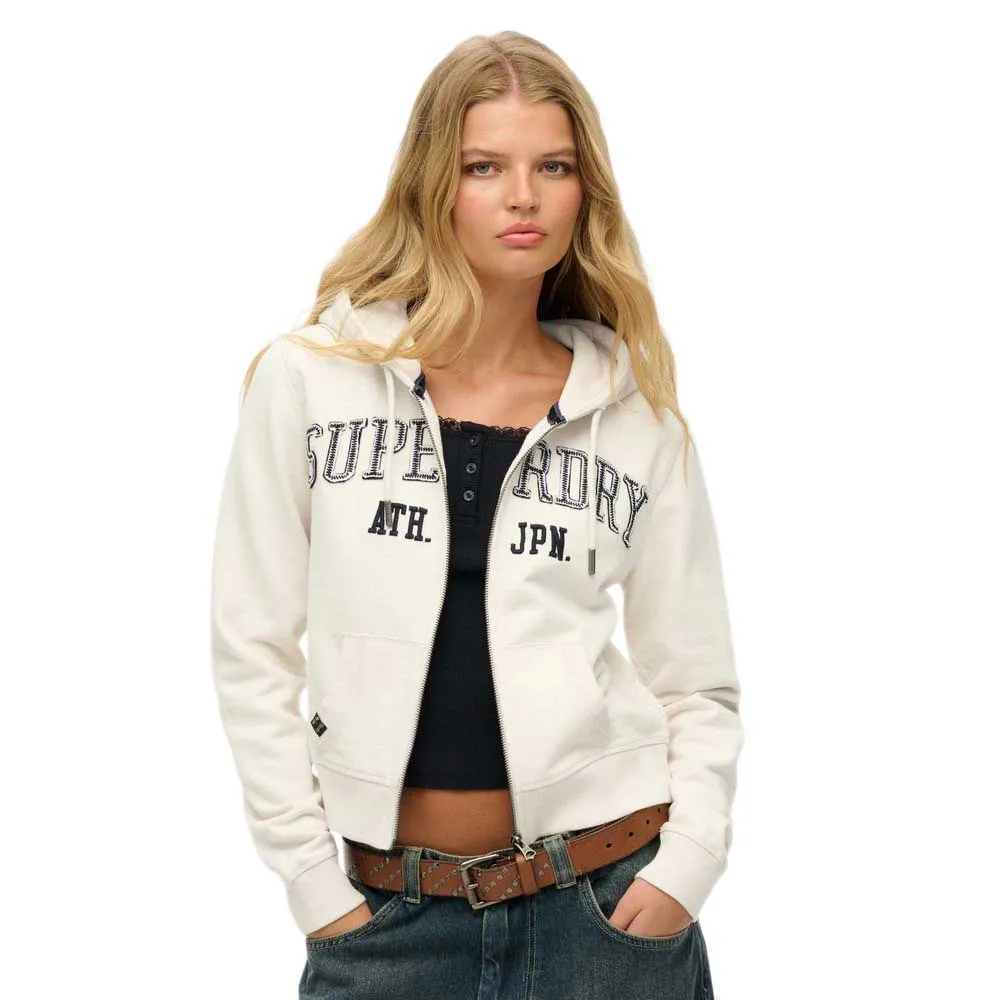 

Толстовка Superdry Atheltic Essential Relaxed Fit Cropped full zip, белый