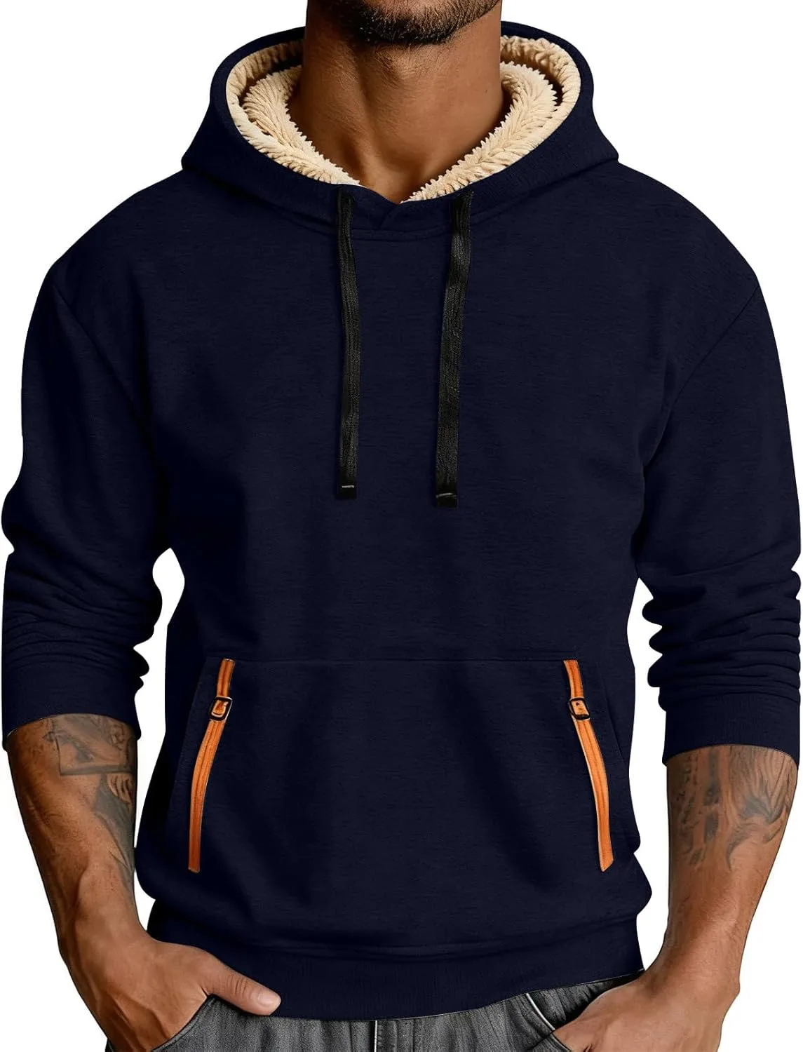 

Толстовка Sherpa Hoodie Men Fleece Sherpa Lined Thermal с капюшоном, зимняя, теплая, с карманами ABABC