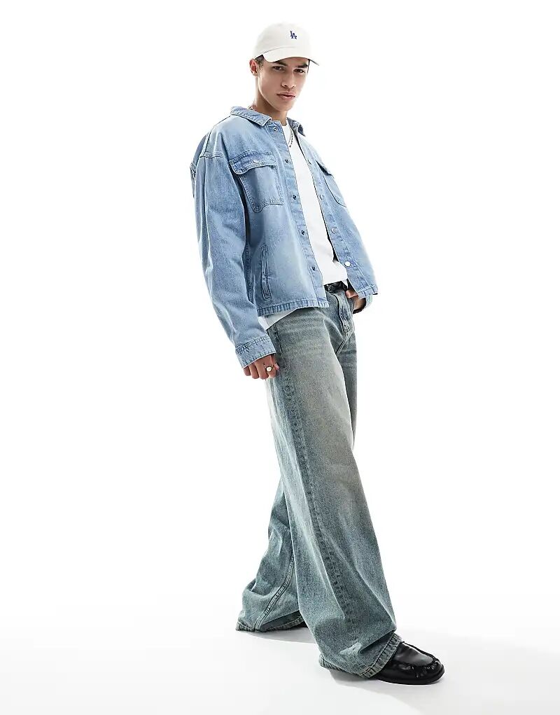 

Джинсовая куртка Jack & Jones свободного кроя из светло-голубого денима, Синий, Джинсовая куртка Jack & Jones свободного кроя из светло-голубого денима