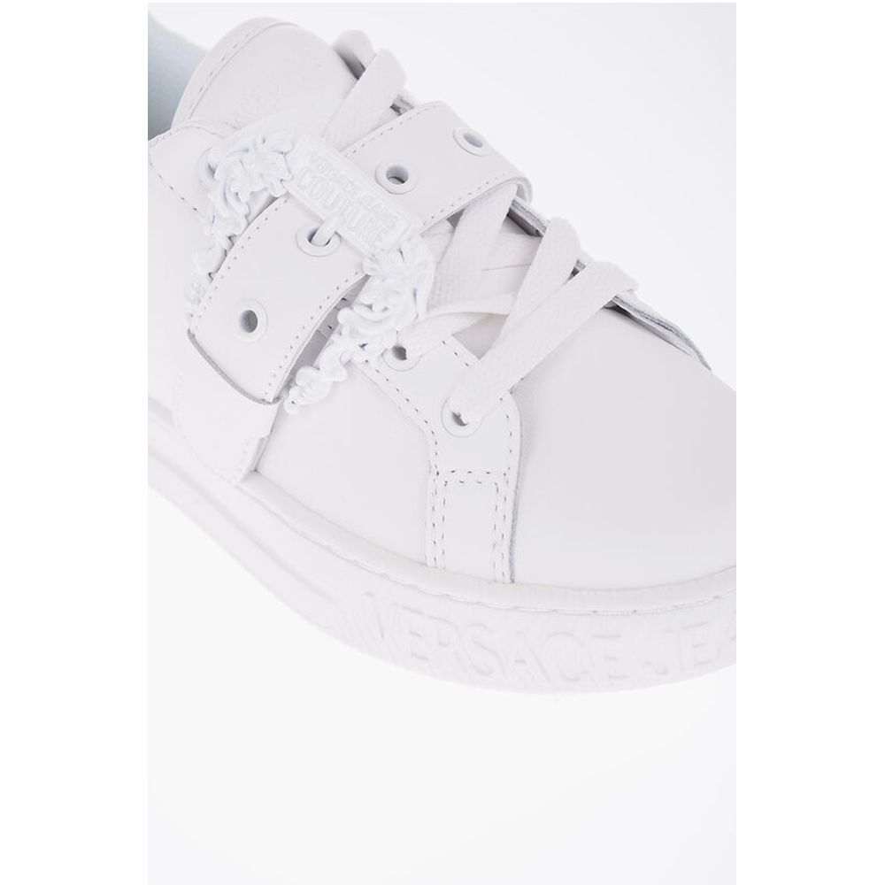 Низкие кожаные кеды JEANS COUTURE с крупным декоративным элементом Versace, White — фото 4