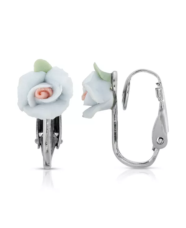 

Серьги-Клипсы с розами из фарфора серебристого тона 2028, blue