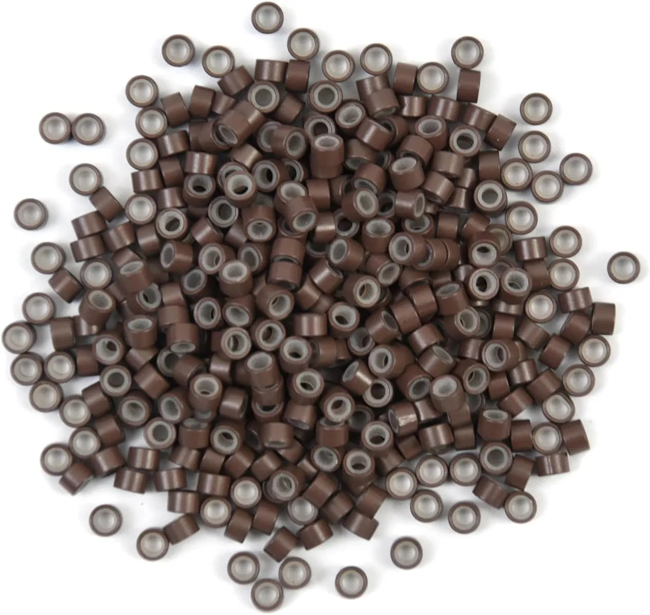 Микрокольца для наращивания волос Micro Rings Link Beads, силиконовые, 4.5 x 2.5 x 3.0 мм, коричневые, 500 шт. Yantaisiyu, Brown — фото 4