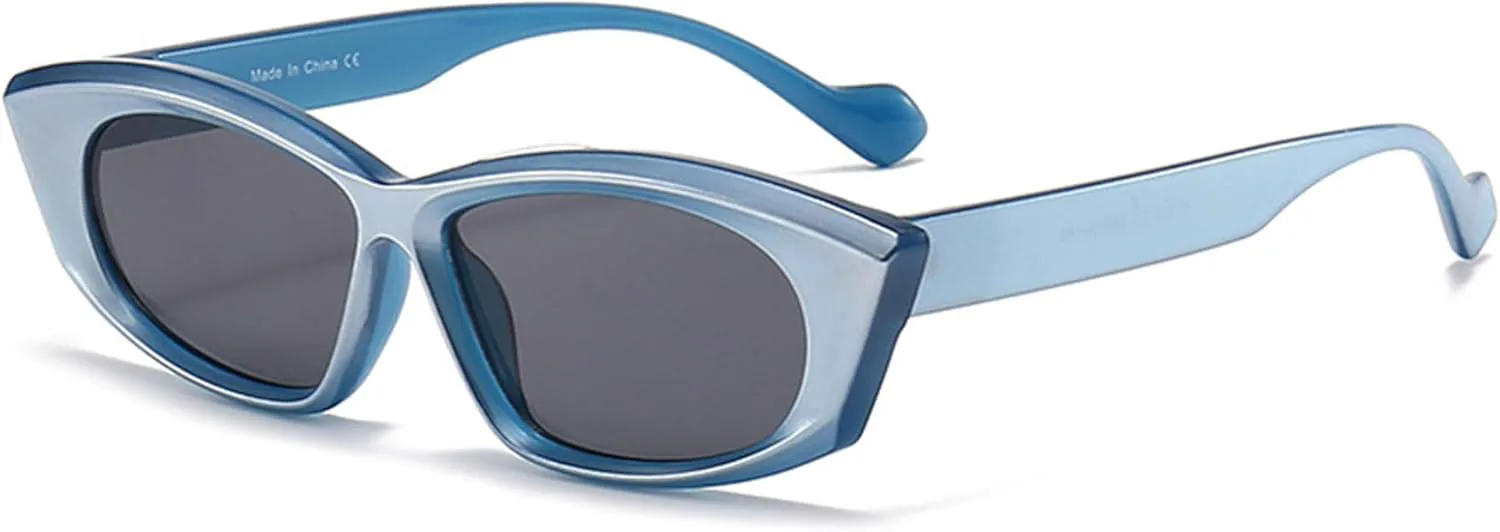 

Винтажные модные прямоугольные солнцезащитные очки для женщин и мужчин, без поляризации, защита от ультрафиолета UV400 (Y2K) ALKAHE, Blue Frame Grey Lens