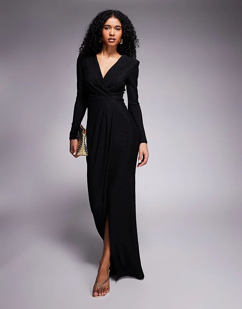 

Платье Goddiva Front Bodycon maxi с запахом черного цвета