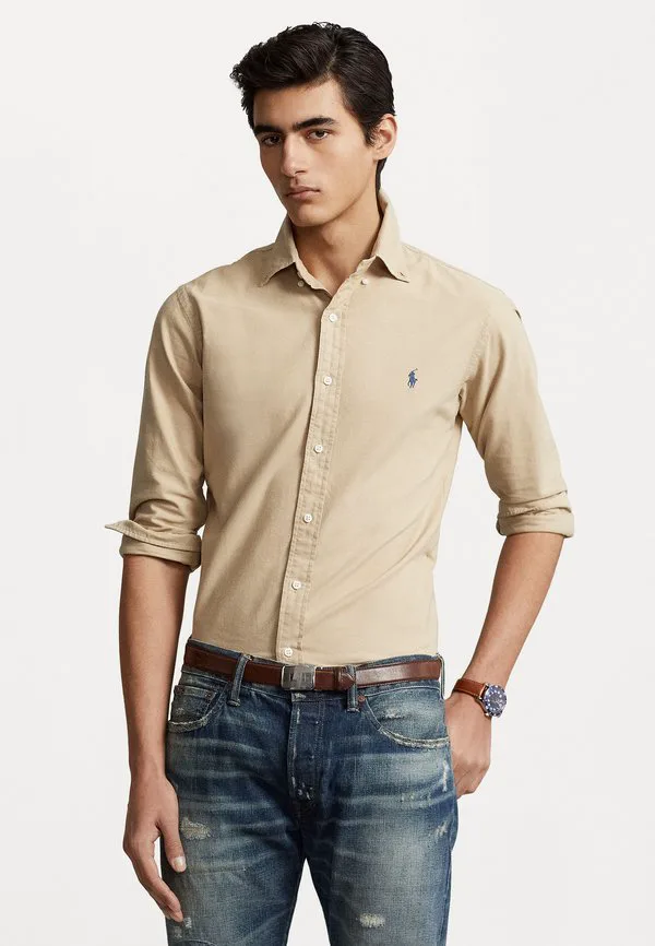 Рубашка-Оксфорд, сшитая на заказ, окрашенная методом октофиль. Polo Ralph Lauren, Sand