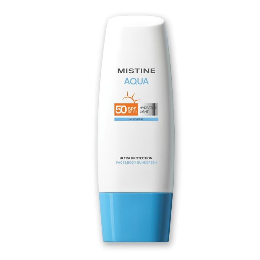 

Mistine Aqua Base Ultra Protection Увлажняющий солнцезащитный крем для лица и тела SPF50 PA++++ 70 мл, White