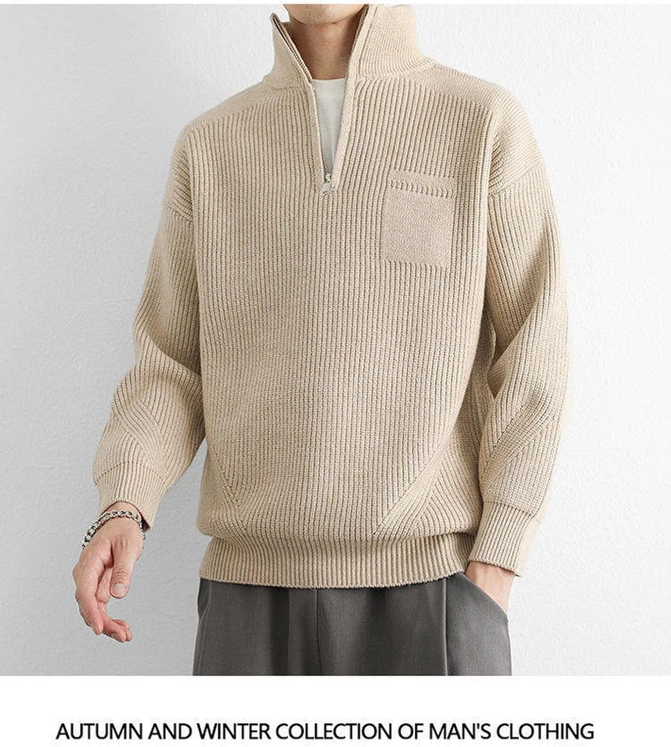 Мужской свитер с четвертью молнии Slim Fit Mock Neck — фото 2