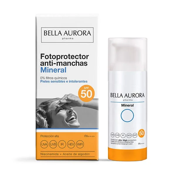 Минеральный солнцезащитный крем SPF50 против пятен 50 мл BELLA AURORA PHARMA