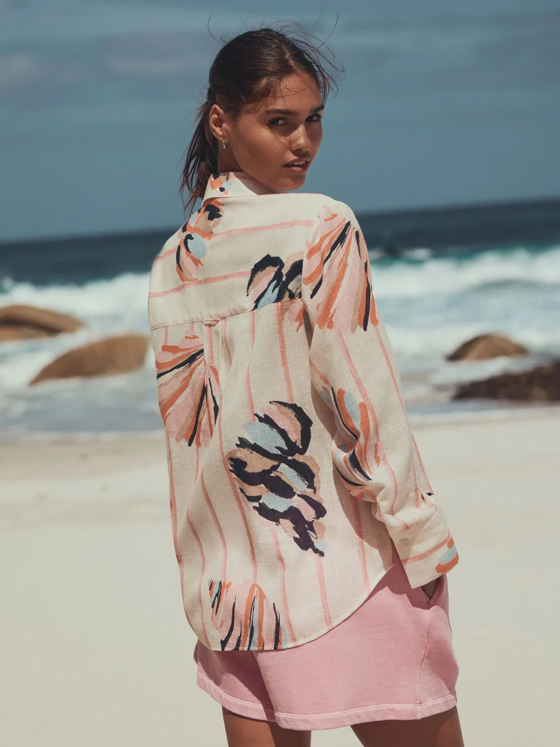 Рубашка с принтом ракушки, свободная Next, Pink/Cream — фото 2