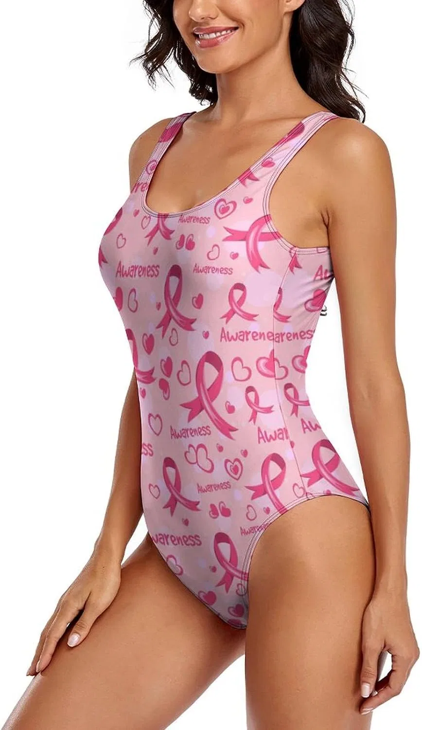 Женский цельный купальник с текстурой рыбьей чешуи, Breast Cancer Awareness Sketch-14 — фото 2