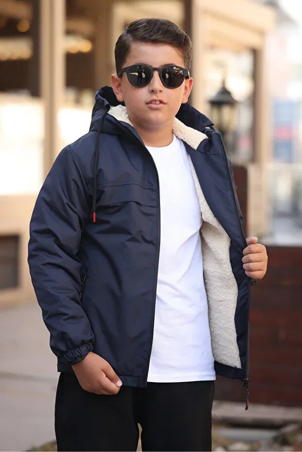 Детское зимнее пальто для девочек с капюшоном Boymen, Navy Blue — фото 4