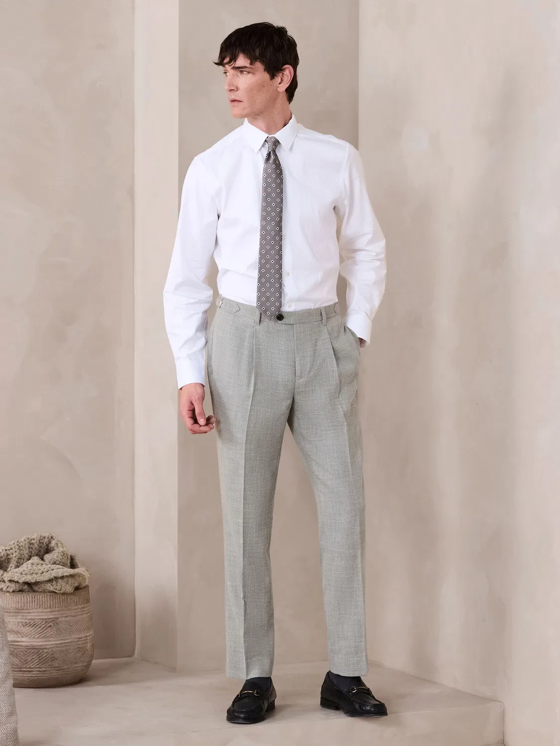 Брюки классические, текстурированные, Slim Fit Next, шалфейно-зеленый — фото 2