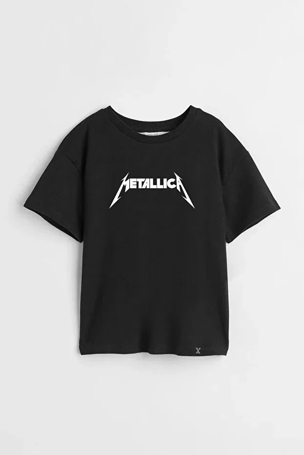Детская футболка для девочек с принтом Metallica White Text Darkia, Black