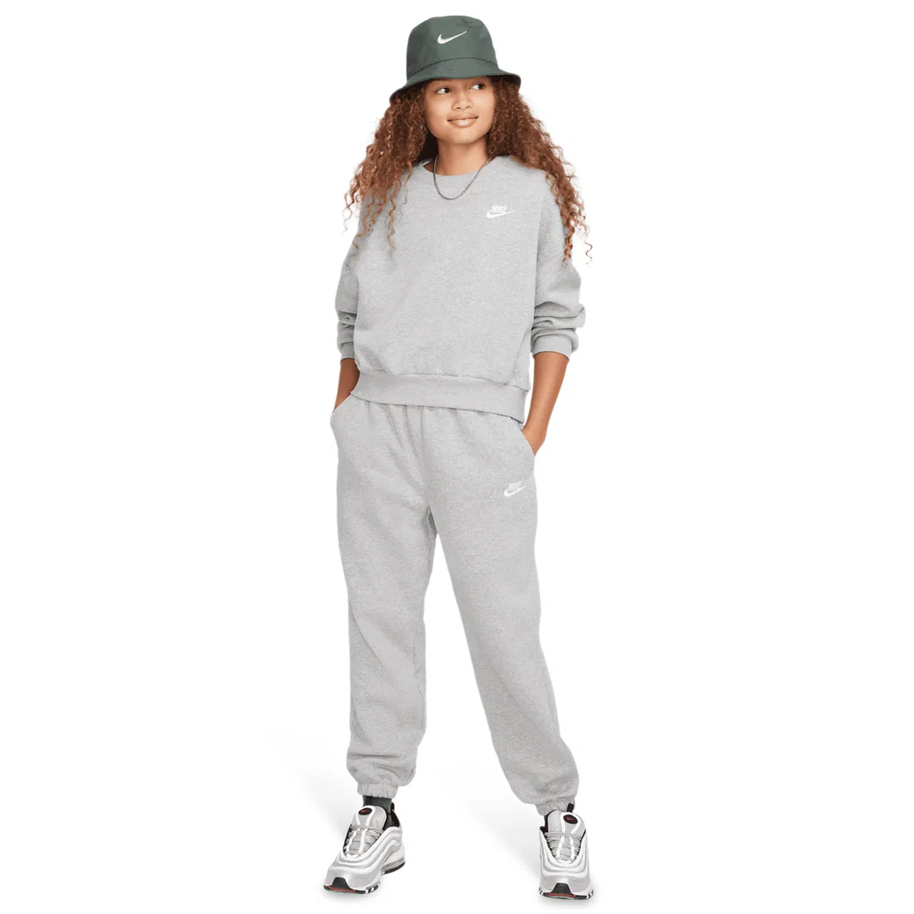 Толстовка Club Fleece Boxy Crew Nike, цвет White/Dk Grey Heather — фото 4