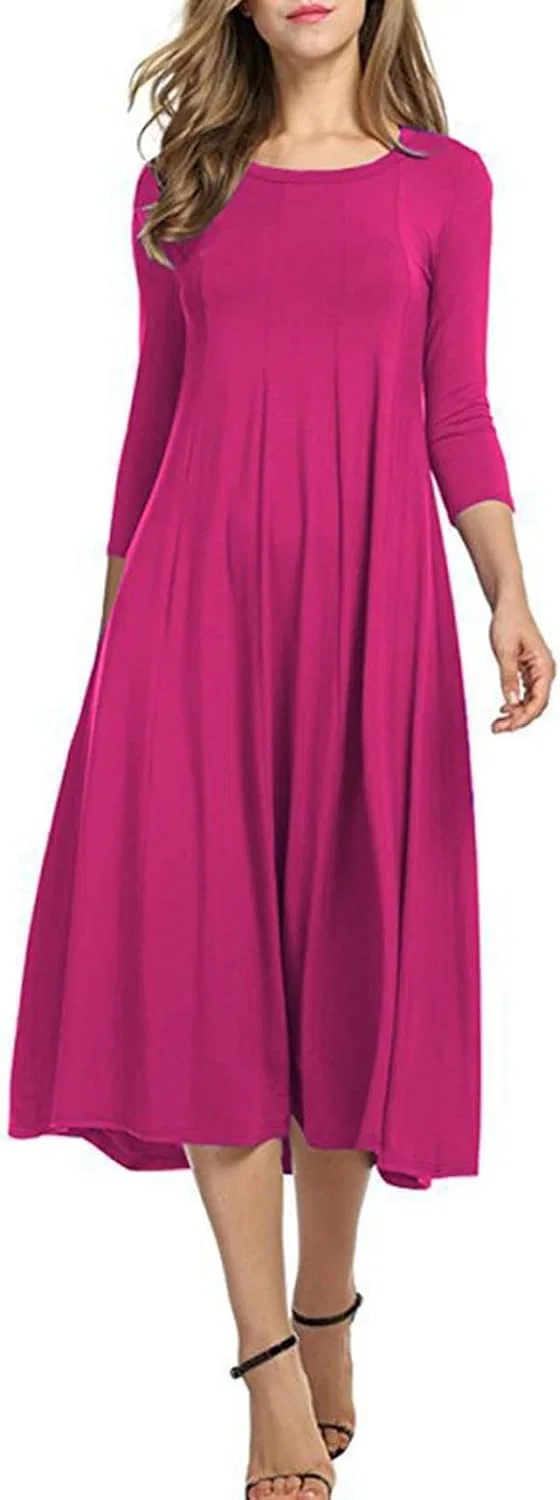 Женское платье A-силуэта с 3/4 рукавом, Hot Pink