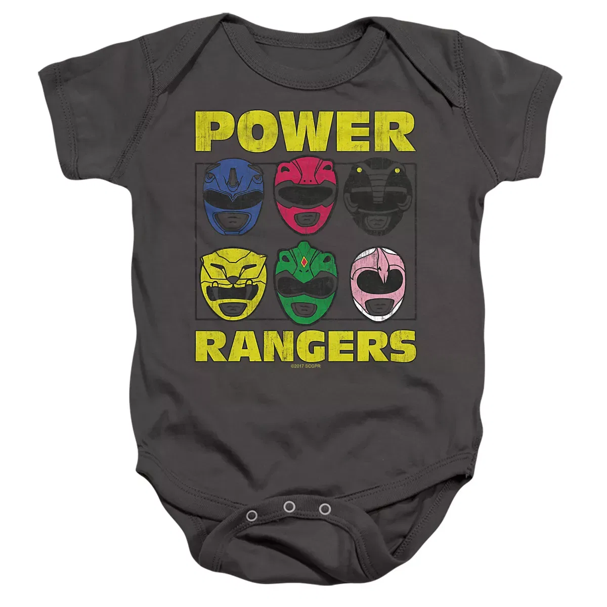 Детское боди с коротким рукавом с принтом Power Rangers, Charcoal