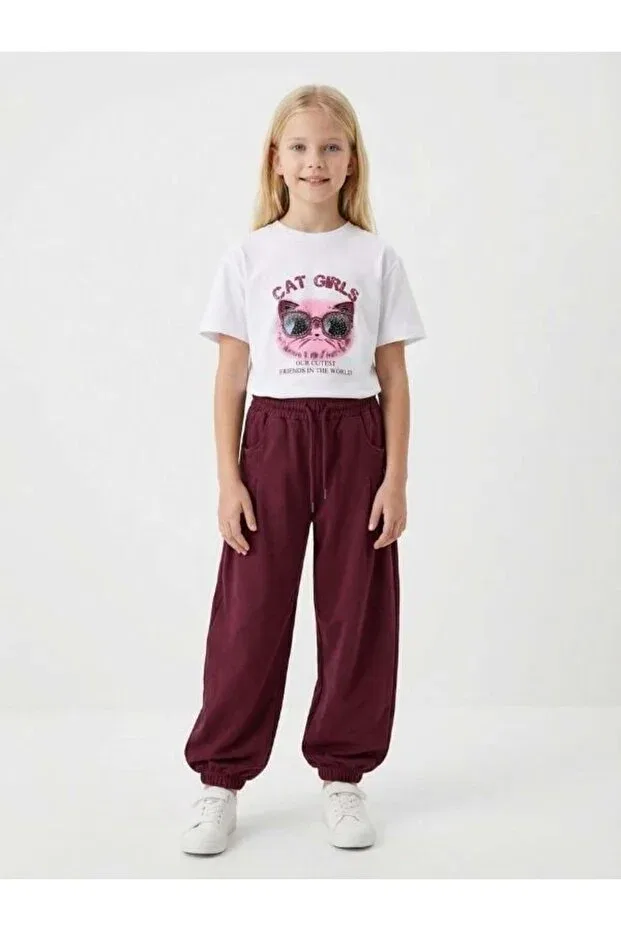 Детские спортивные штаны для девочек с эластичным манжетом Zekids, Burgundy — фото 3