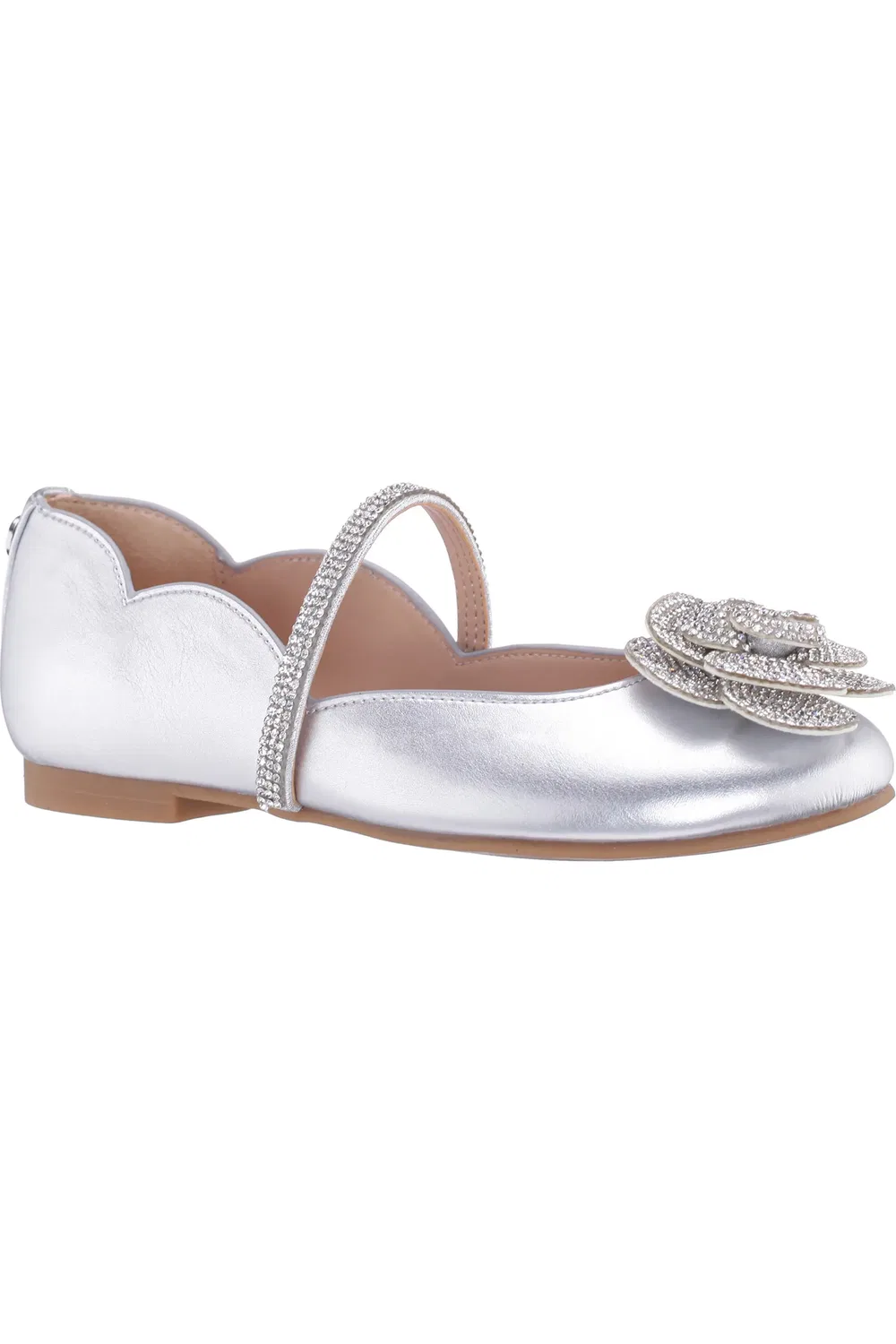 Детские туфли Мэри Джейн с цветочной аппликацией Izzy Nina, Silver Metallic