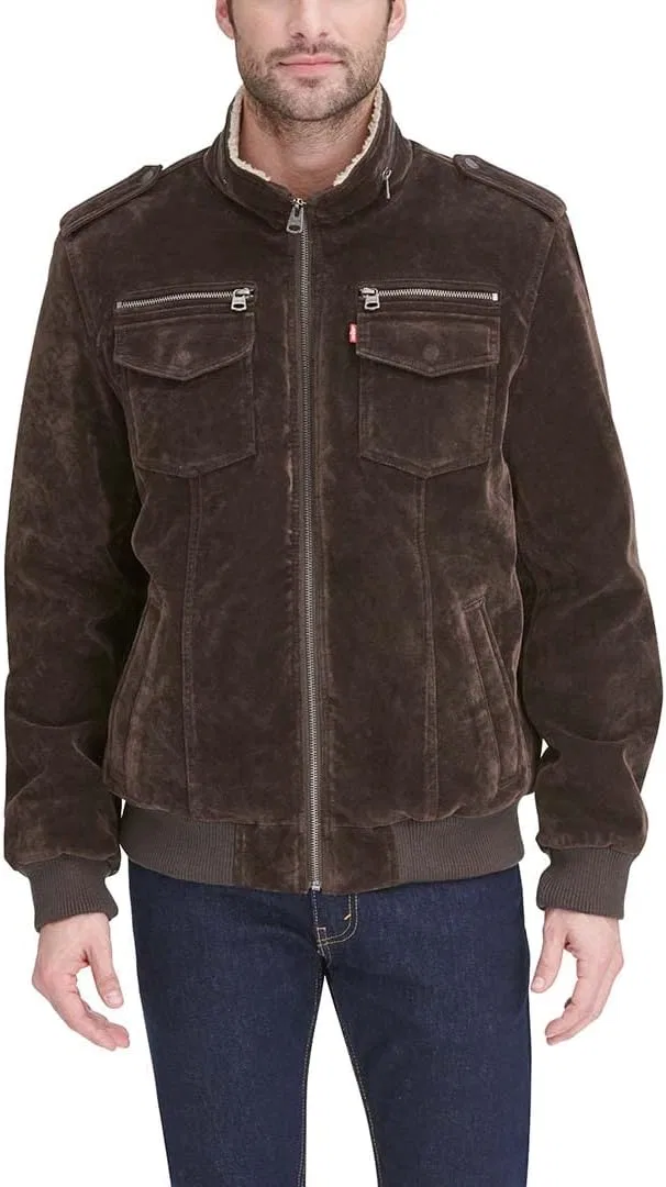 Мужская куртка-авиатор из искусственной кожи с подкладкой шерпа, Vintage Deer, Levi's, Dark Brown Faux Suede
