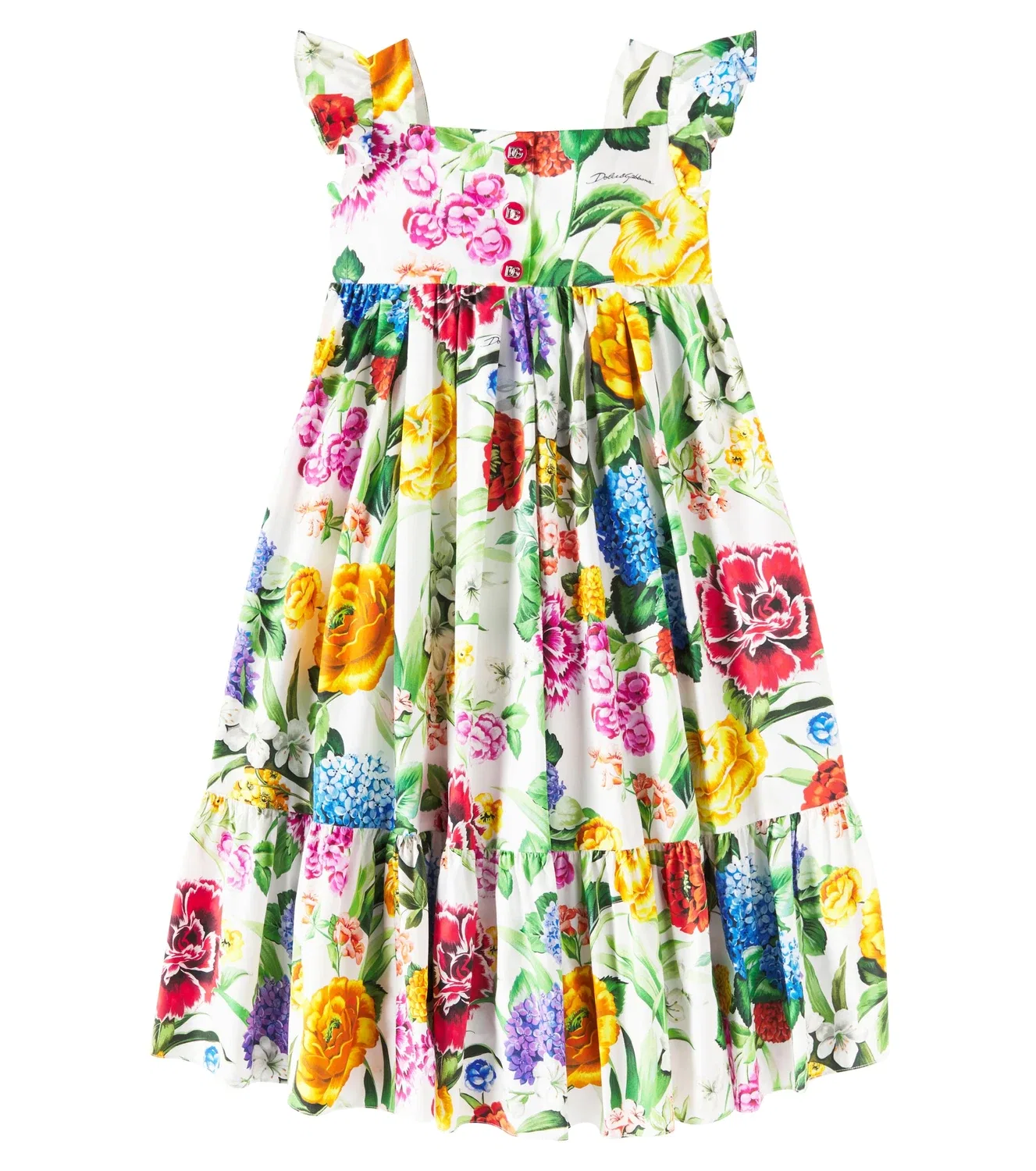 Платье из поплина с цветочным принтом, Dolce&Gabbana Kids, мультиколор
