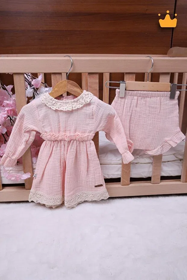 Детское платье для девочек хлопковое с шортами Babyhola Begisa, Salmon