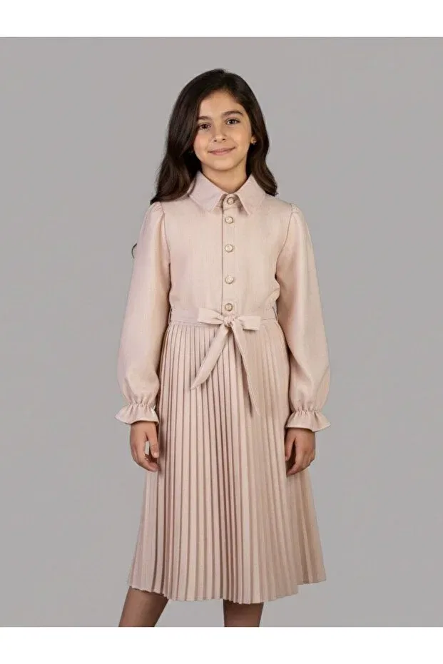 Детское платье для девочек с длинным рукавом Cherrys Bebek, Beige