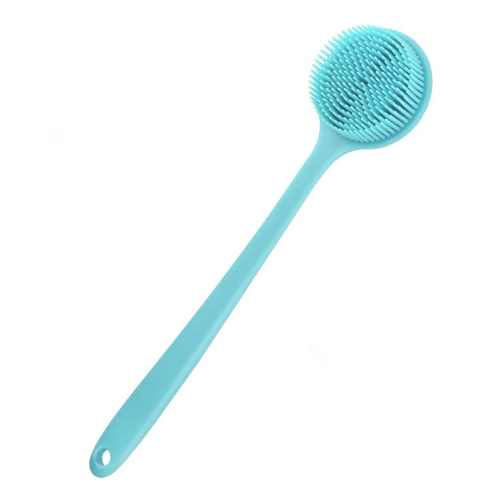 Щетка для тела силиконовая двусторонняя SlickMart, 1 шт, 38 см, Blue