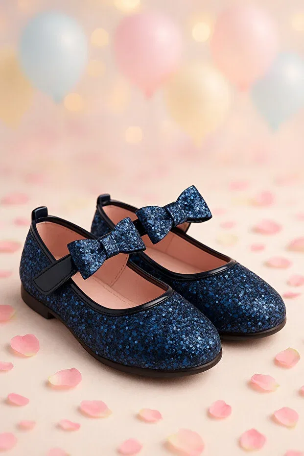 Детские балетки для девочек с бантом Bonita Bow Glitter Sirri, Navy
