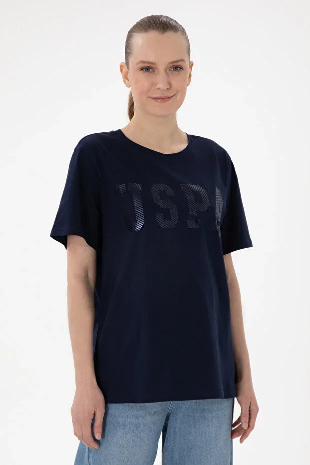 Женская хлопковая футболка с коротким рукавом U.S. Polo Assn., Navy Blue