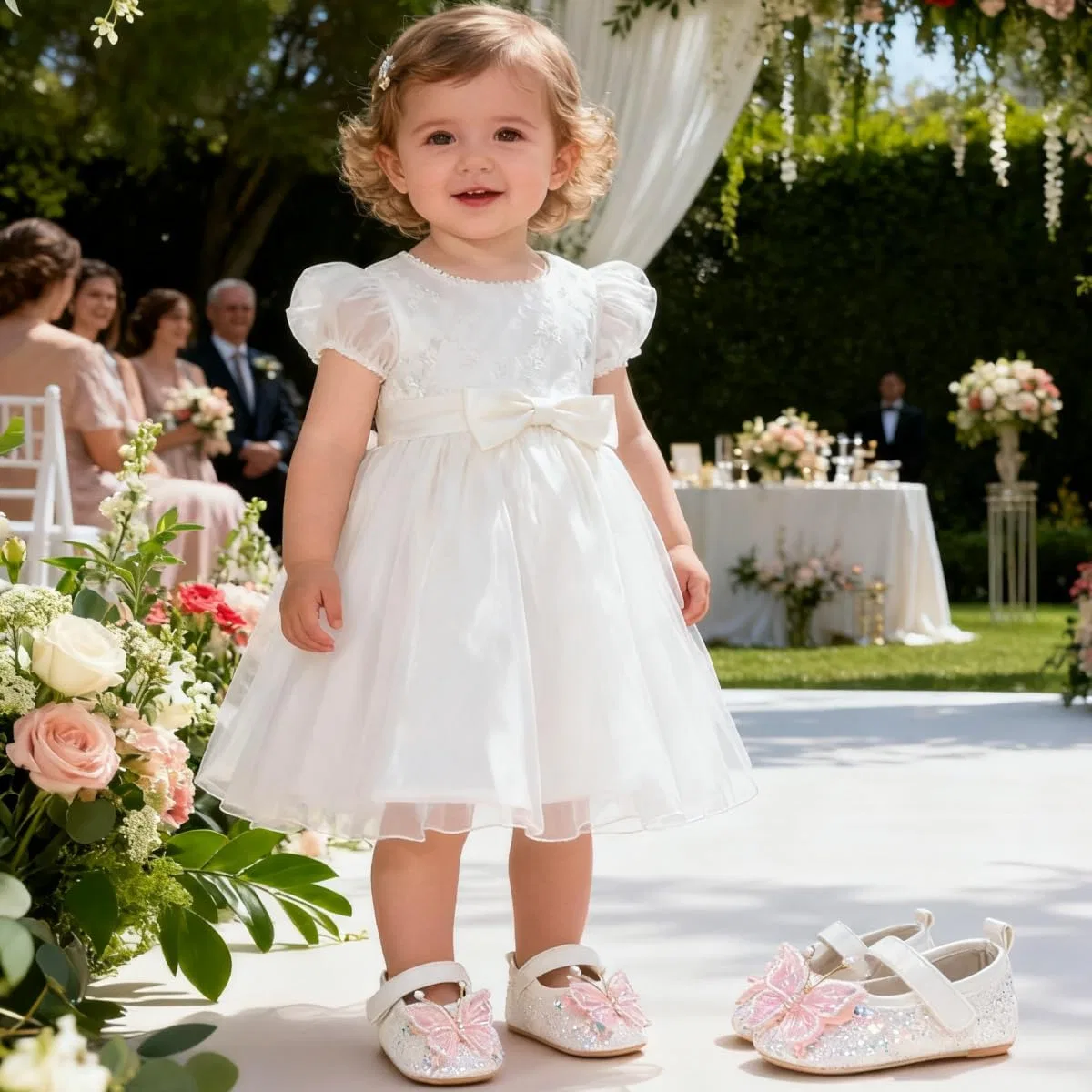 Детские туфли Мэри Джейн для девочек с бантом HsdsBebe, White — фото 2