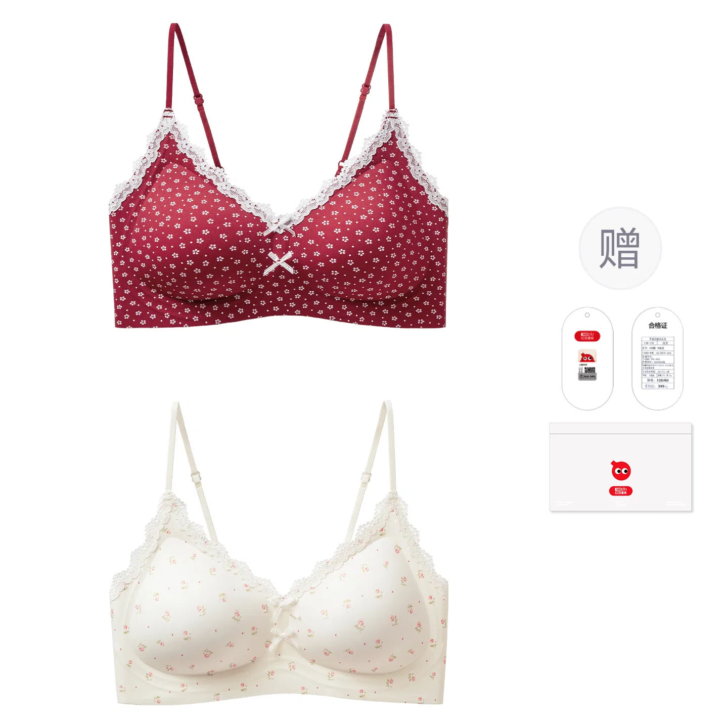 Детский бюстгальтер для девочек с принтом Red bean Hodo Sweet Floral Print Seamless, Цвет: Pink+Red
