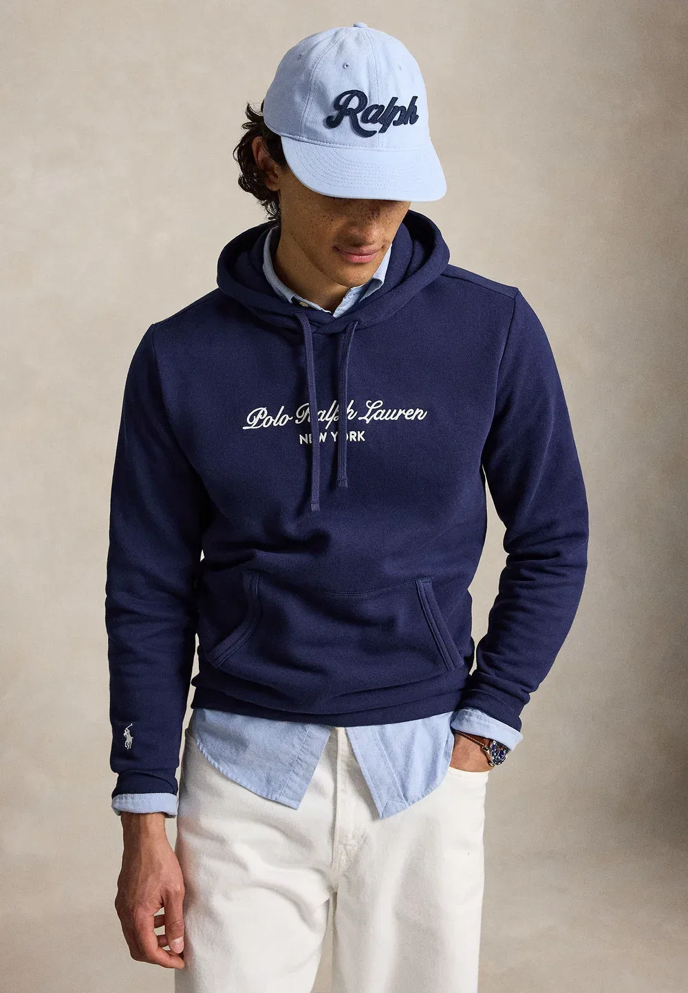 Толстовка с логотипом из флиса - худи Polo Ralph Lauren, Newport Navy