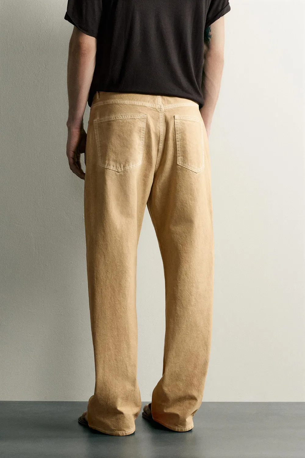 Свободные джинсы с неравномерной стиркой ZARA, Ochre — фото 3