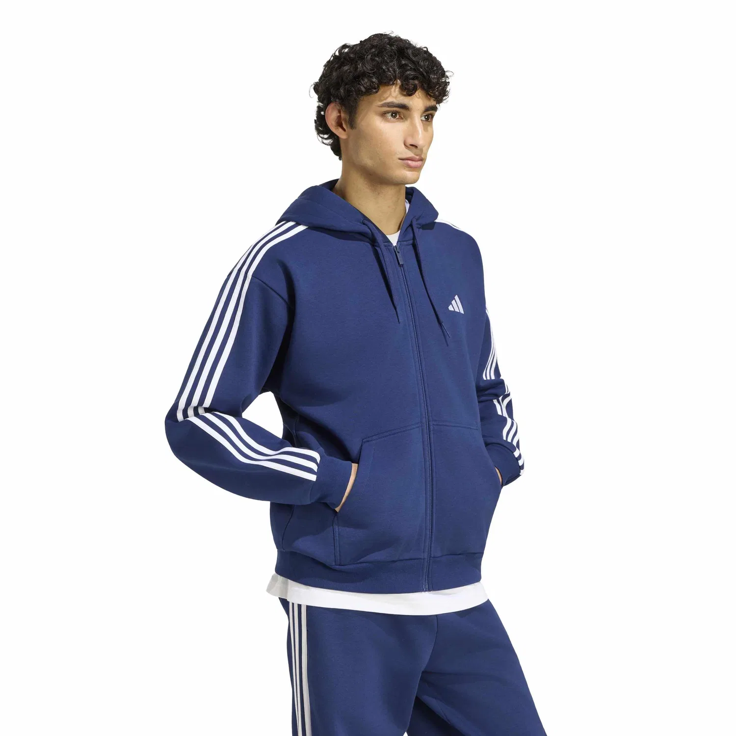Мужской худи на молнии с флисом и тремя полосками adidas, Team Navy Blue 2/White — фото 3
