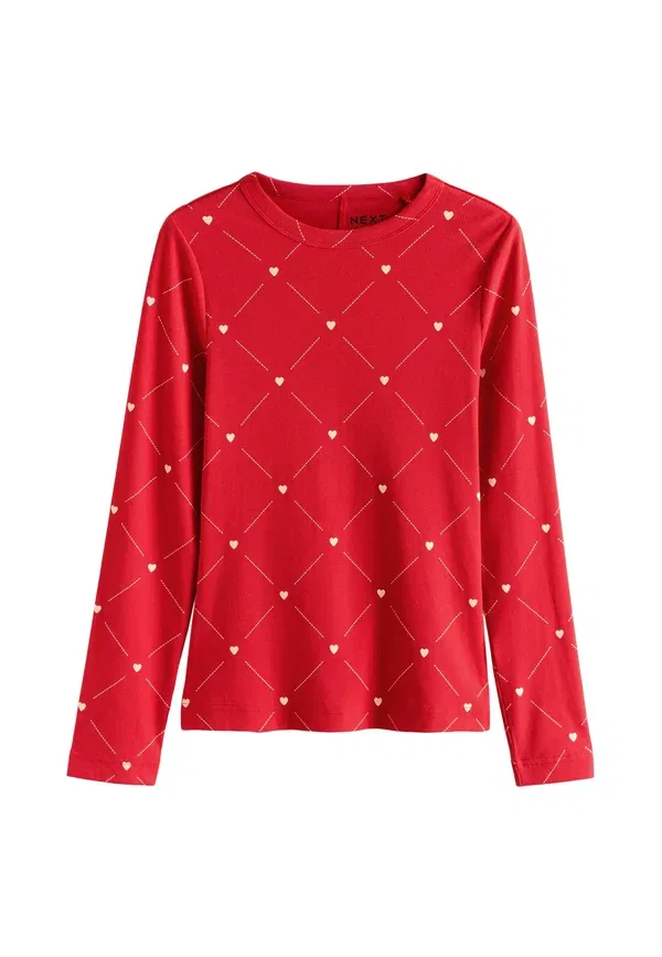 Комплект из 2 футболок с длинным рукавом, принт, Regular fit - 2 pack multi heart graphic long sleeve crew neck Next, Red Ecru, красный — фото 2