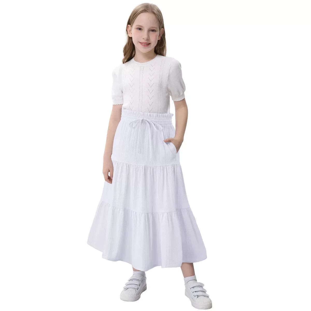 Детская юбка для девочек с запахом и поясом Garvee, White — фото 4